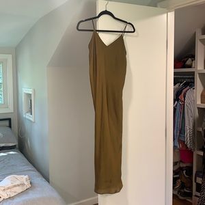 Satin Slip Dress in Cindered Olive Green
